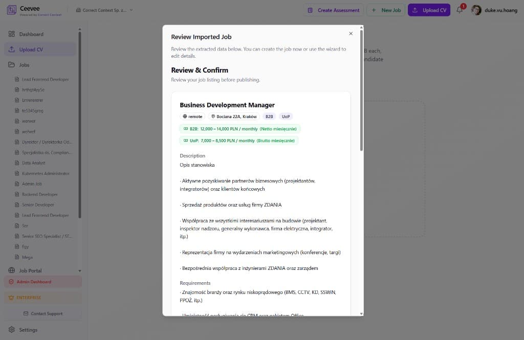 AI-powered job import with extracted data review