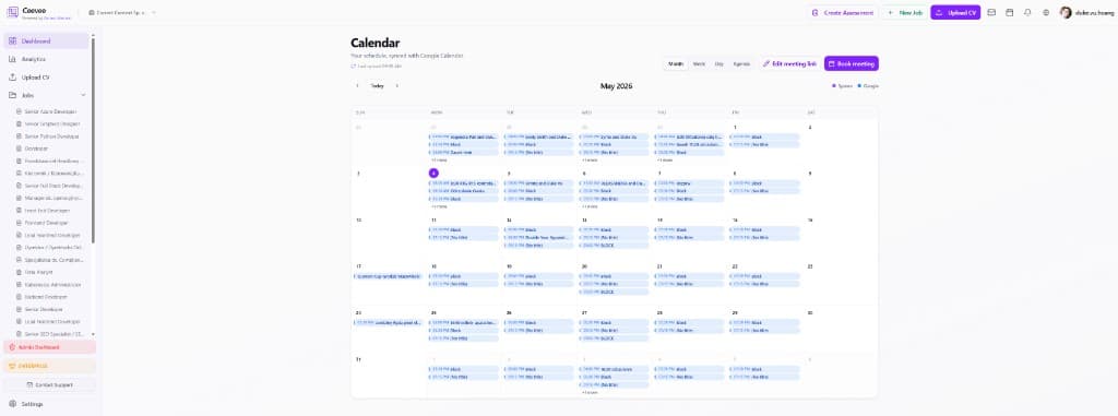 Calendar month view with Google Calendar sync and color-coded events