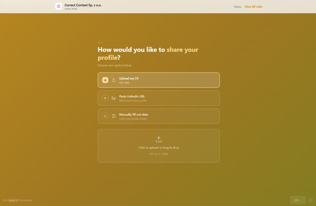 Application form with CV upload options