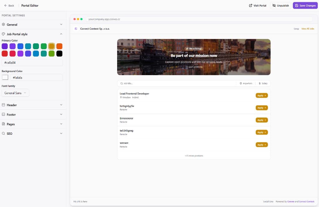 Portal editor with color and style customization