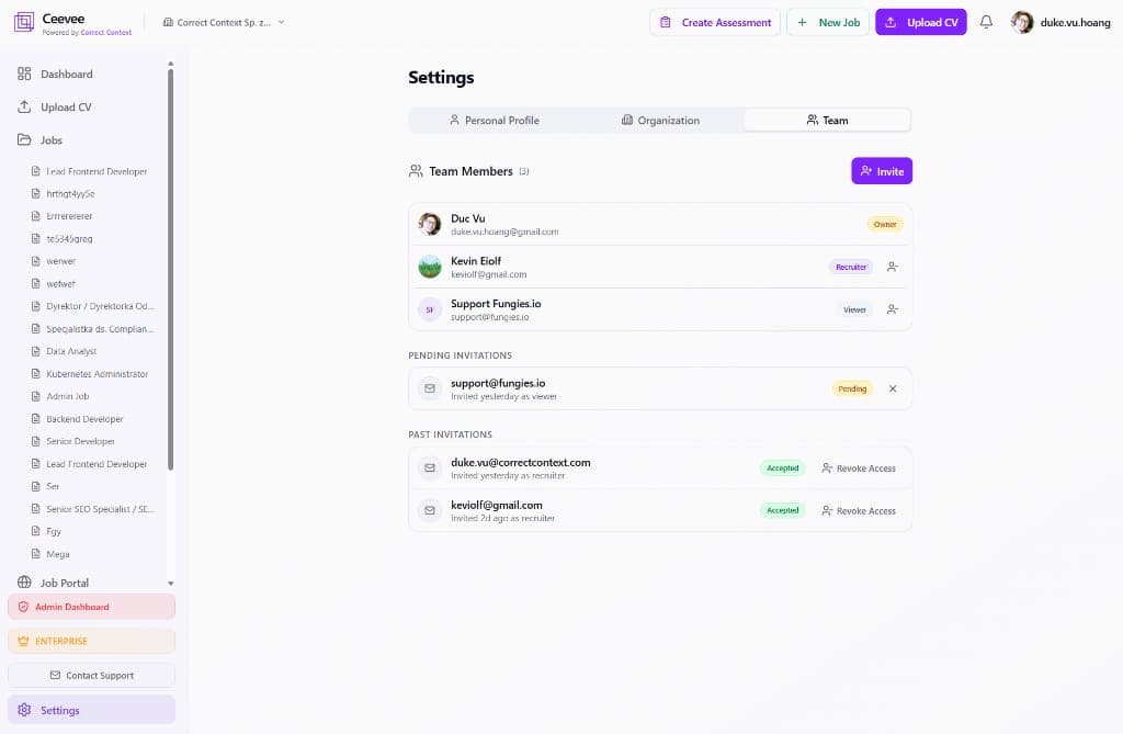 Team management settings